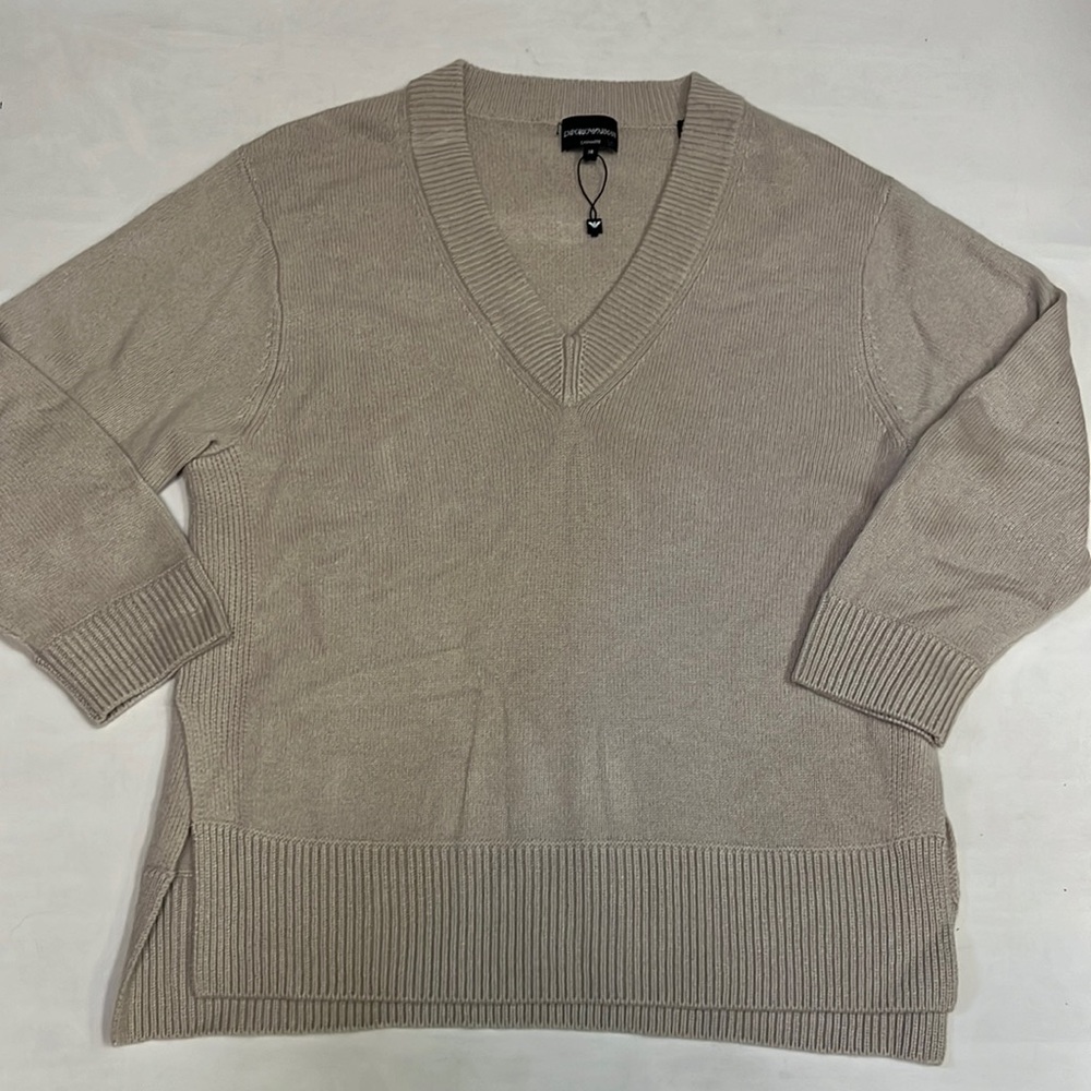 Emporio Armani Cashmere Sweater Women’s Size 38 V-neck Jumper Dark Beige